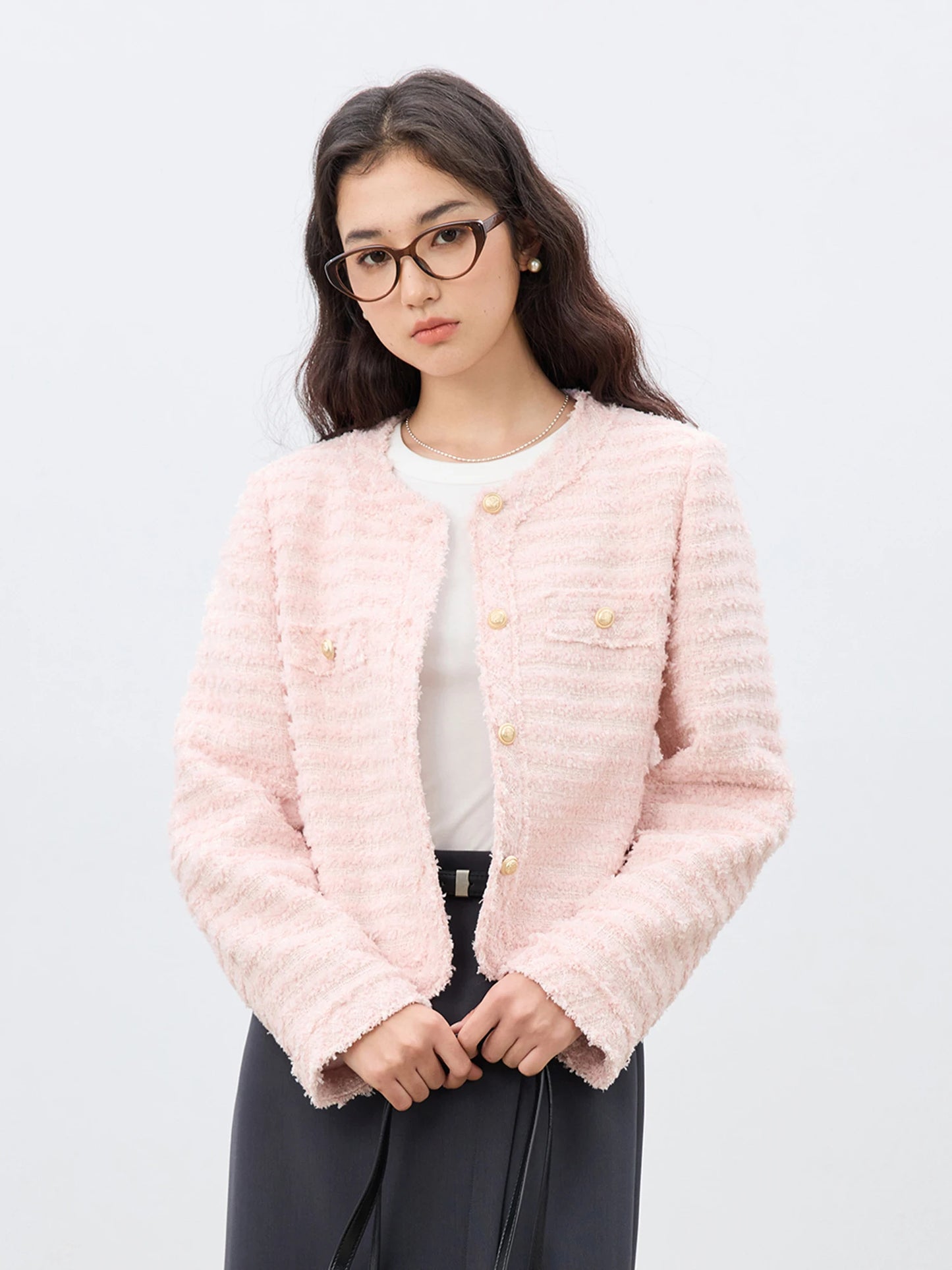 Pink Textured Tweed Jacket