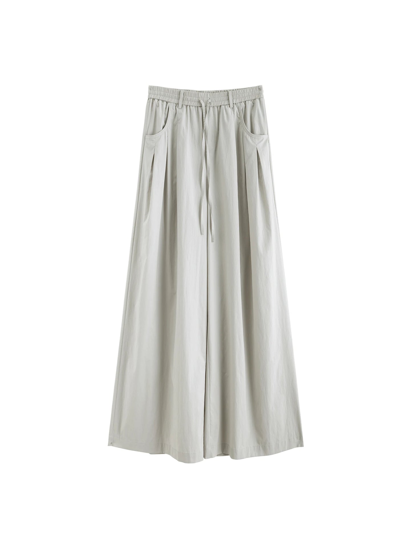 Khaki Pleated Drawstring Wide Pants