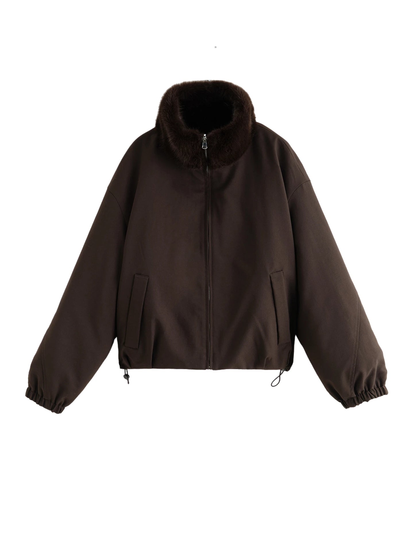 Ivory Fur Collar Bomber Jacket