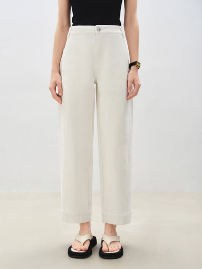 White Curved Hem Barrel Jeans