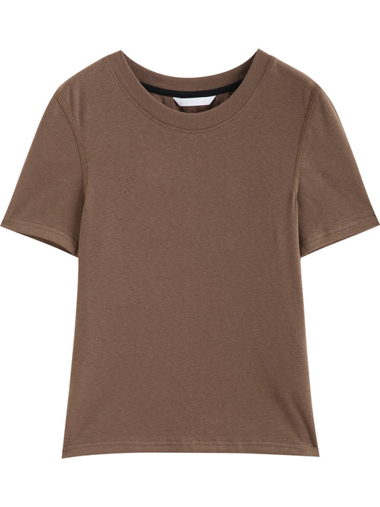 Mocha Waist Cinched Crew Neck Tee