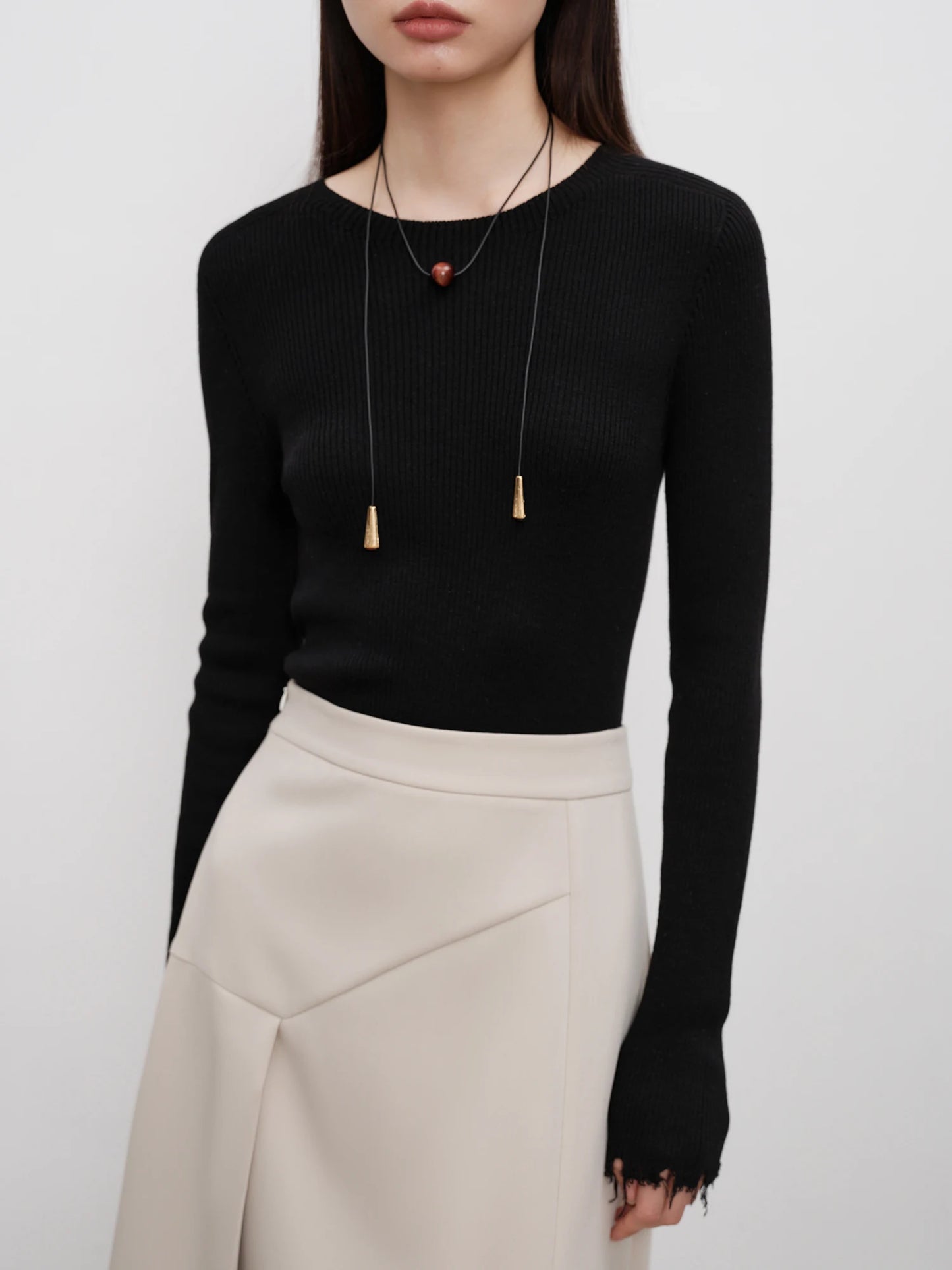 Ribbed Mock Neck Fringe Sweater