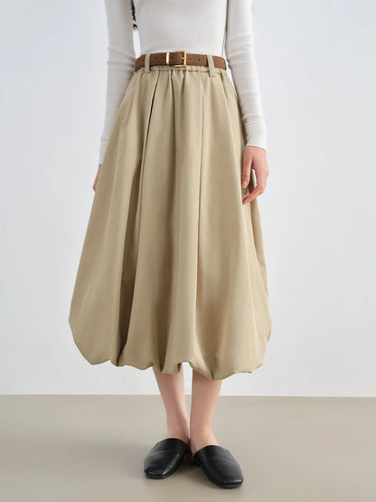 Beige Bubble Hem Midi Skirt