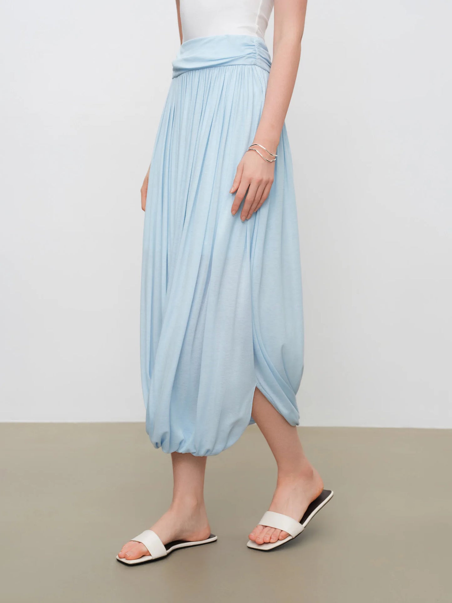 Bubble Hem Asymmetric Midi Skirt