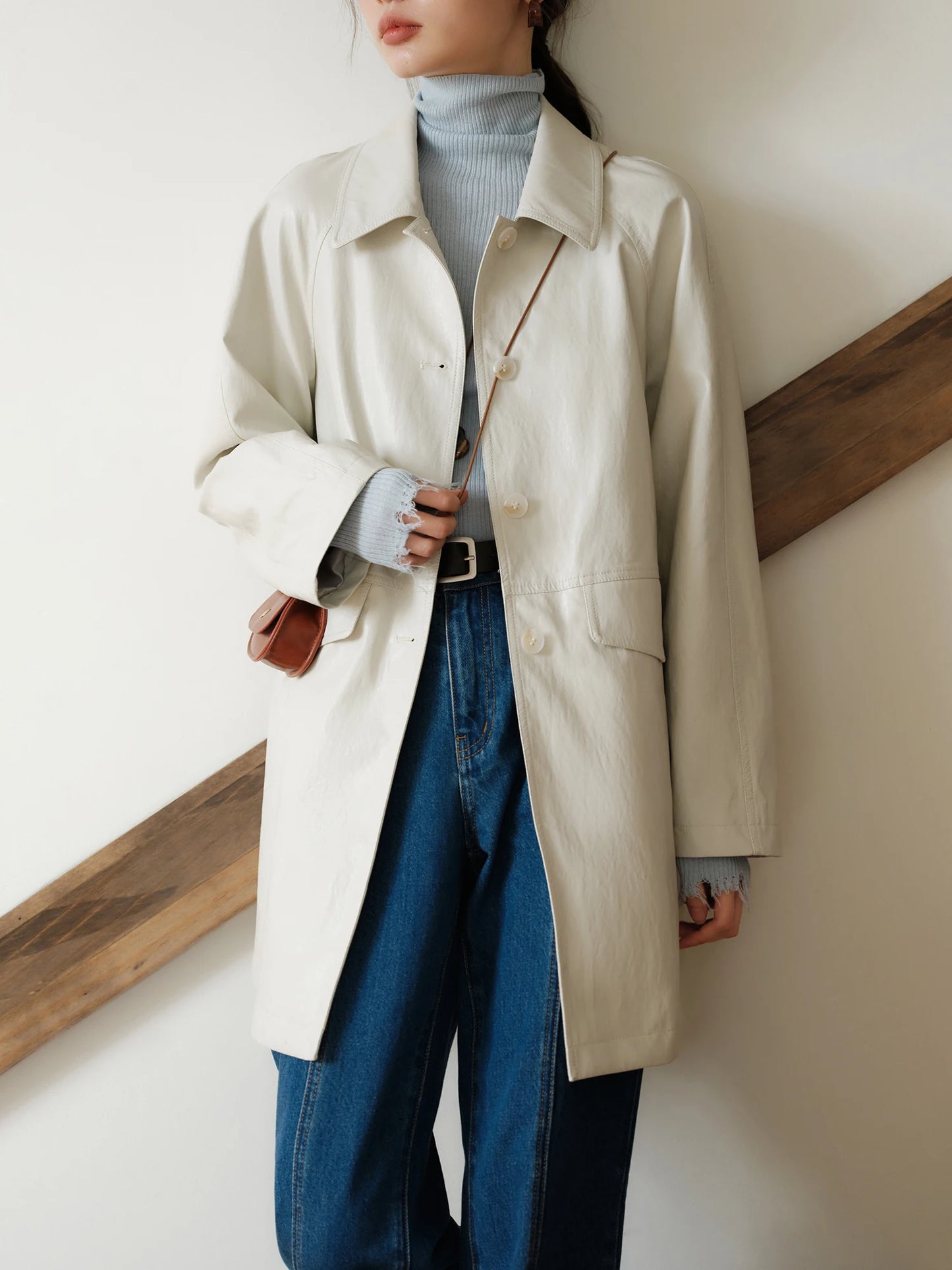 White Zip Front Leather Jacket