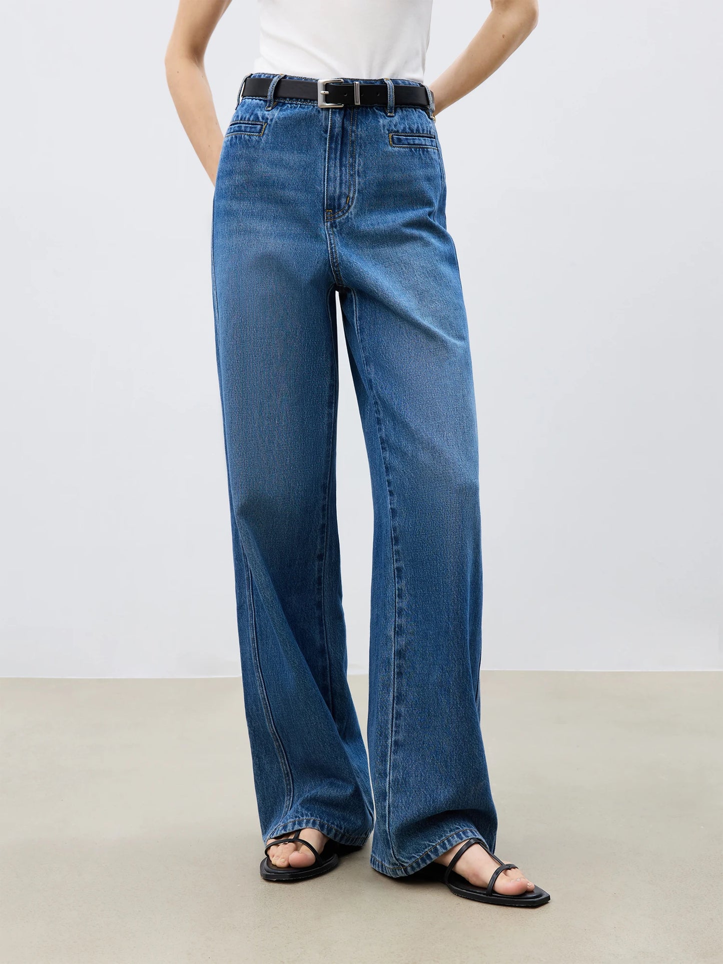 White Front Seam Straight Jeans