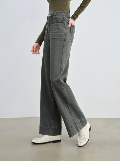 Olive Patch Pocket Wide Jeans