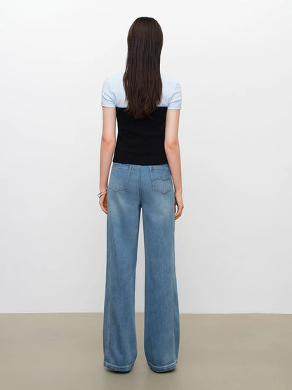 Light Blue Draped Wide Jeans