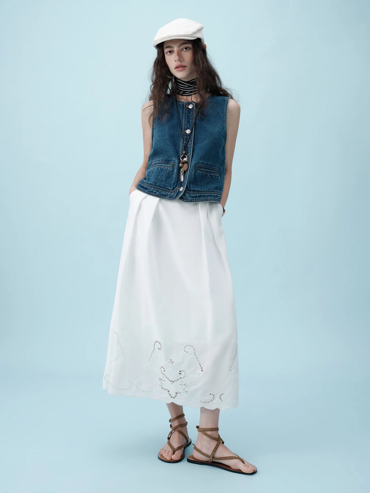 White Sleeveless Skirt Set