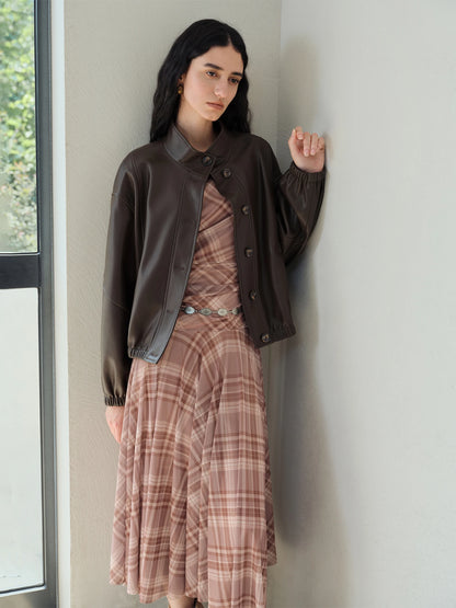 Black Stand Collar Leather Jacket