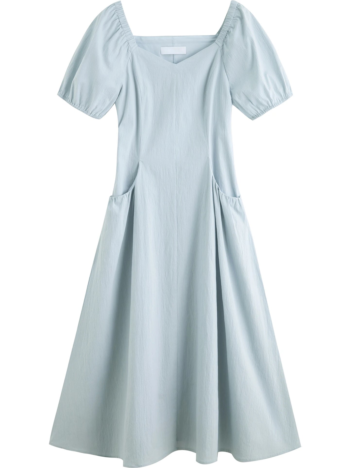 Blue Puff Sleeve Midi Dress
