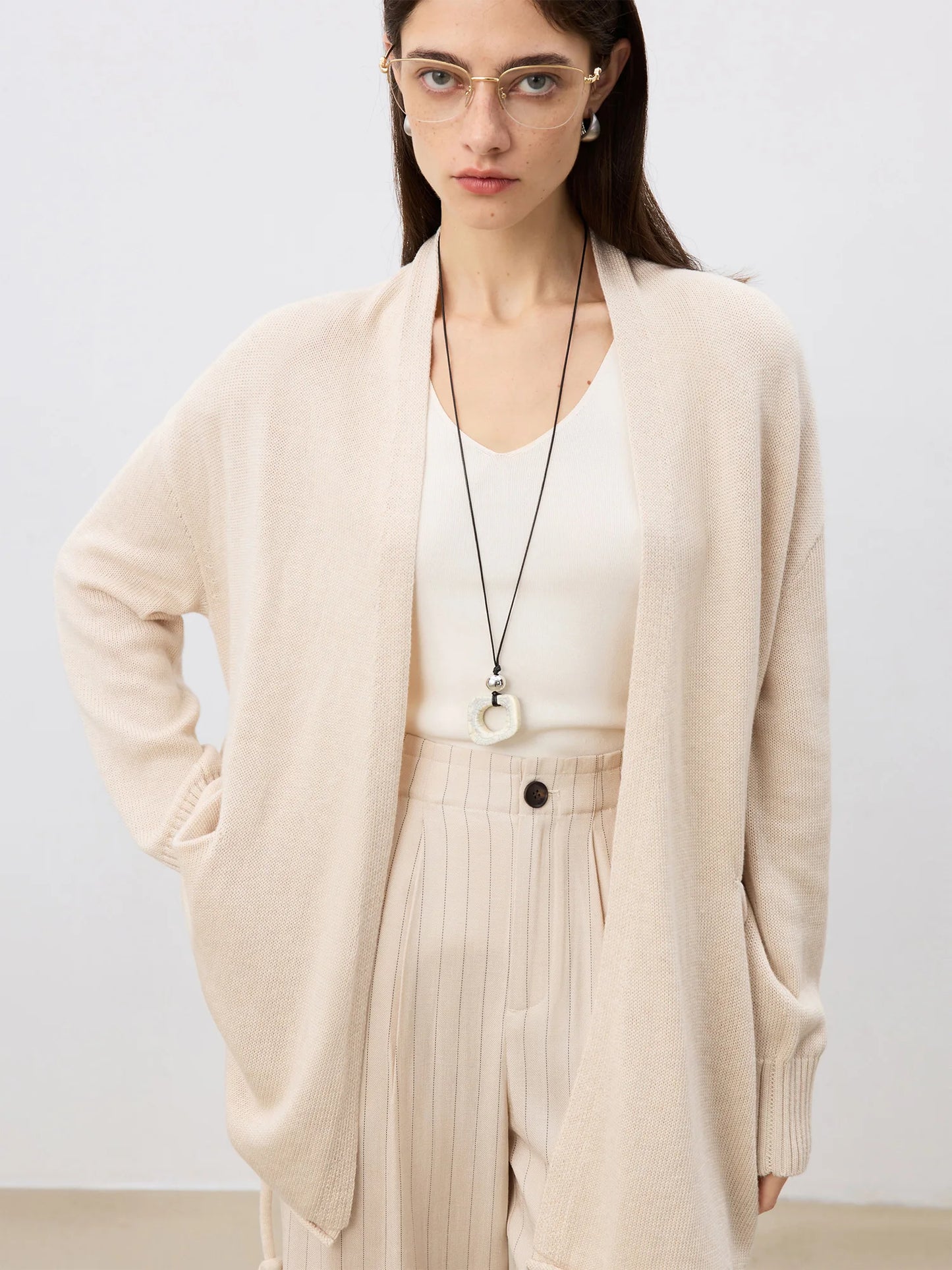 Oatmeal Belted Knit Cardigan