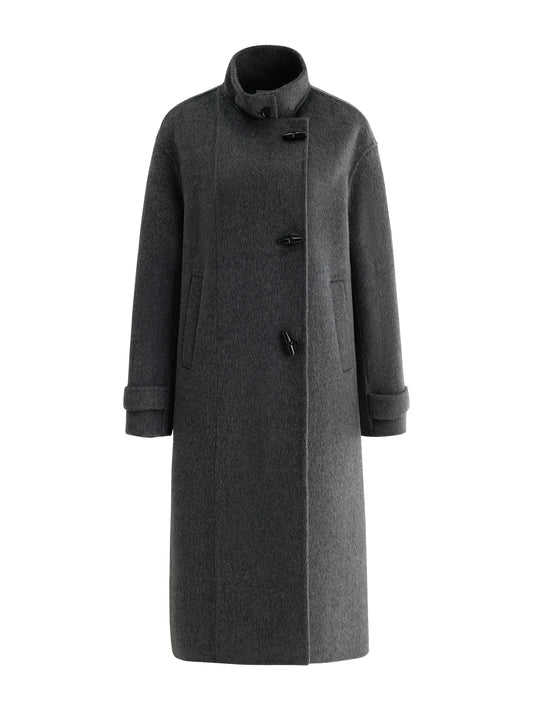 Camel Horn Button Long Coat