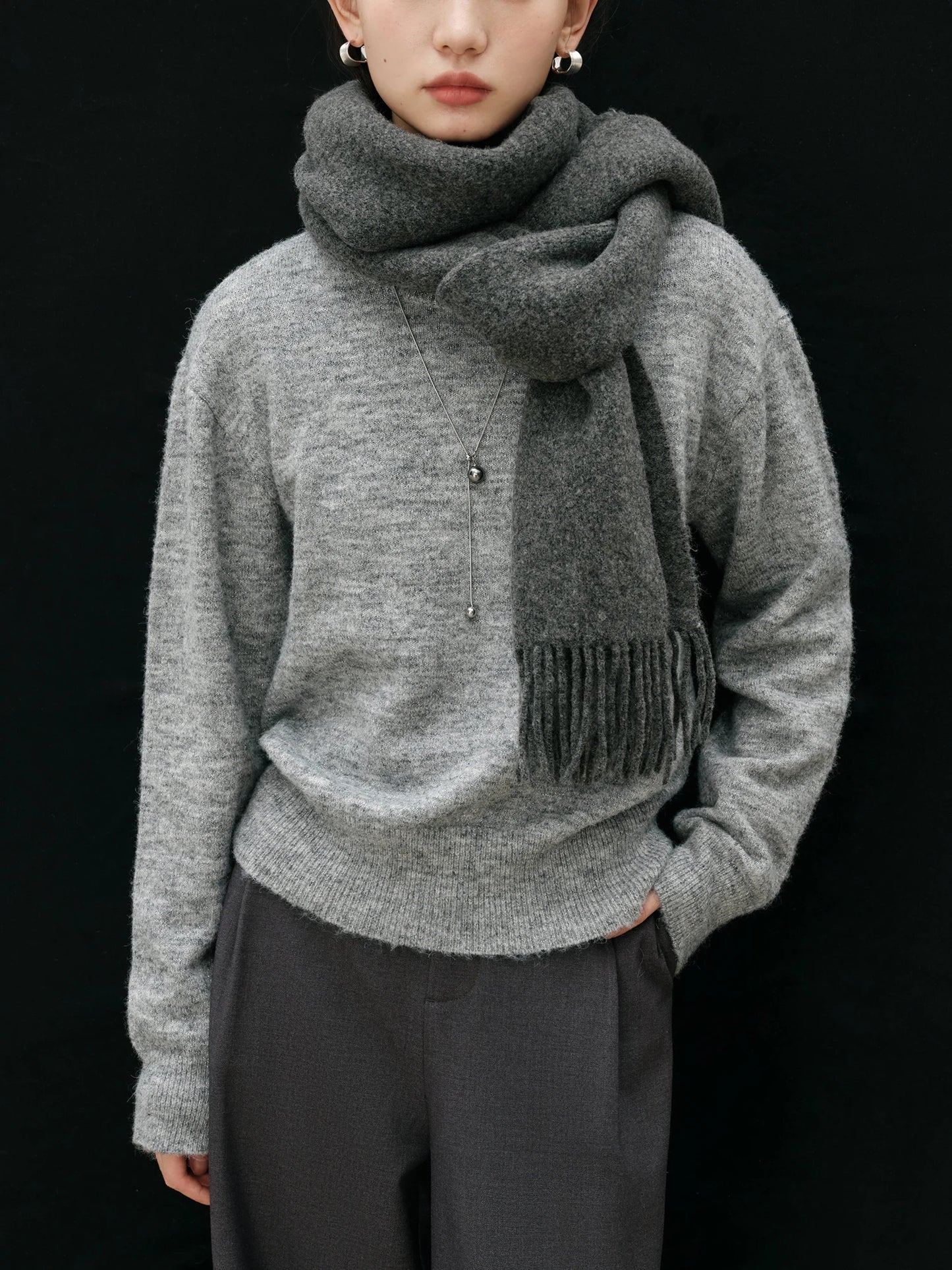 Grey Drop Shoulder Crew Sweater