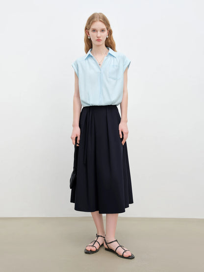 Pale Blue Tie Hem Sleeveless Shirt
