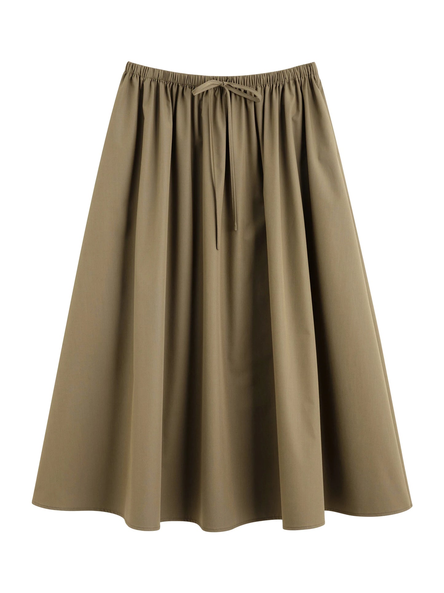 Taupe Drawstring A-Line Midi Skirt