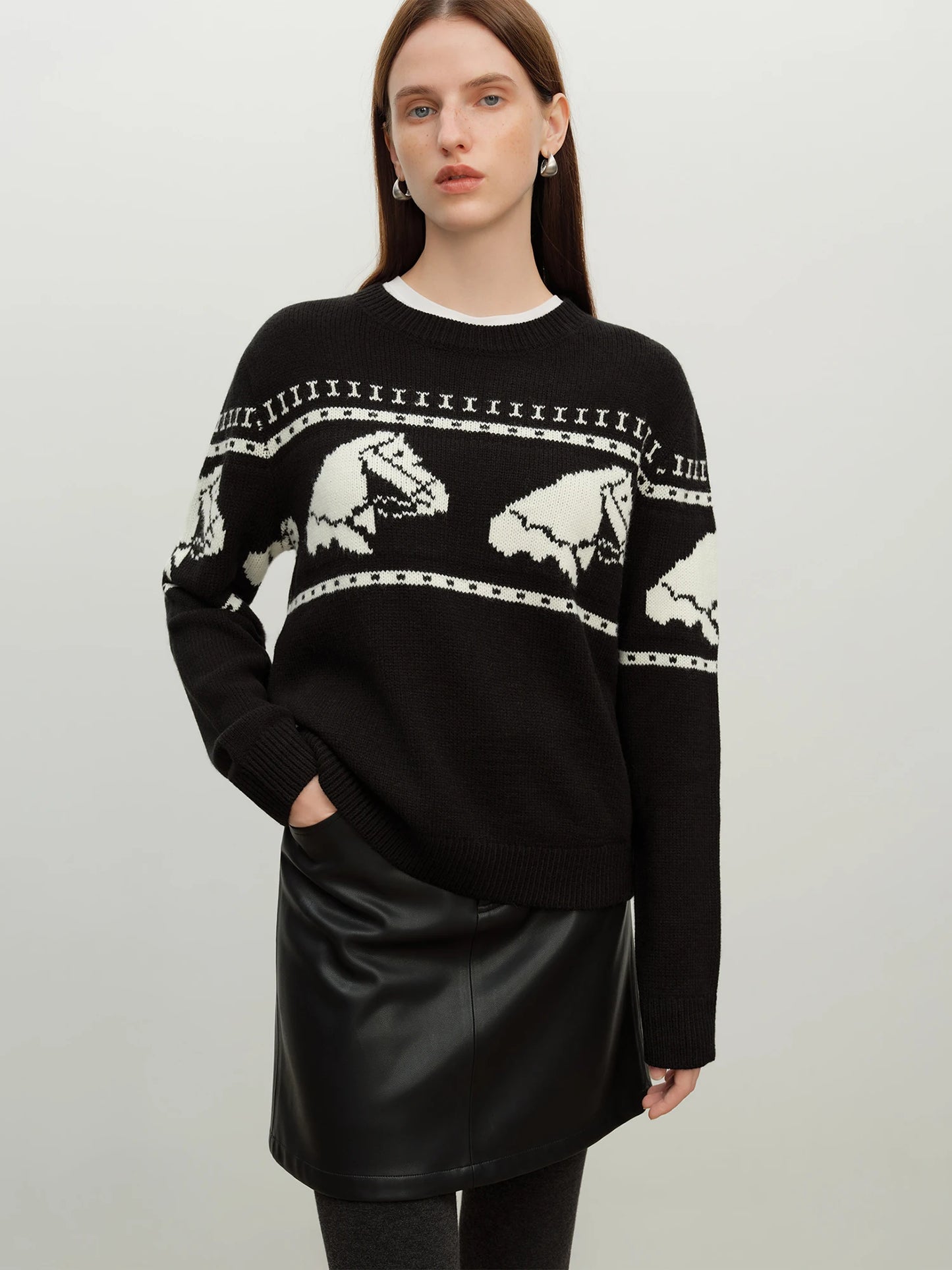 Red Horse Jacquard Crew Sweater