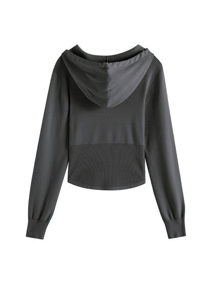 Charcoal Cropped Hooded Knit Jacket