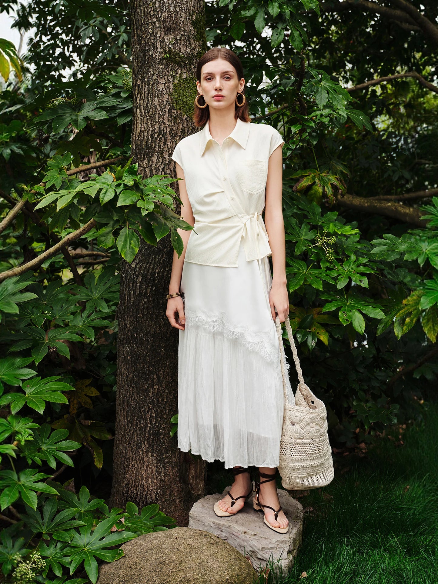 Ivory Tie Waist Sleeveless Shirt