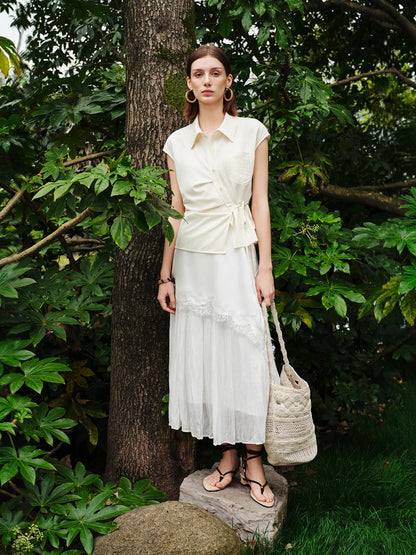 Ivory Tie Waist Sleeveless Shirt