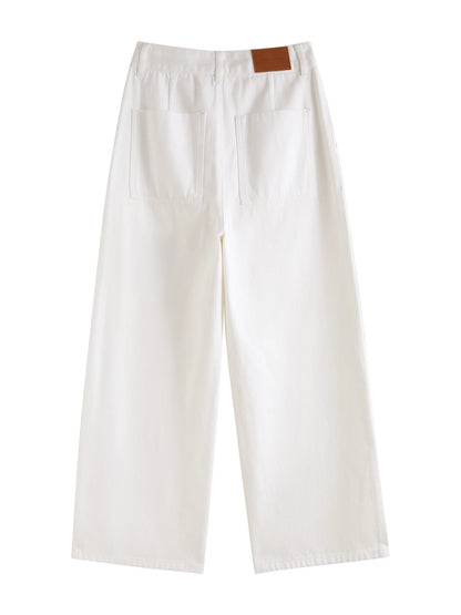 Beige Cropped Straight Jeans