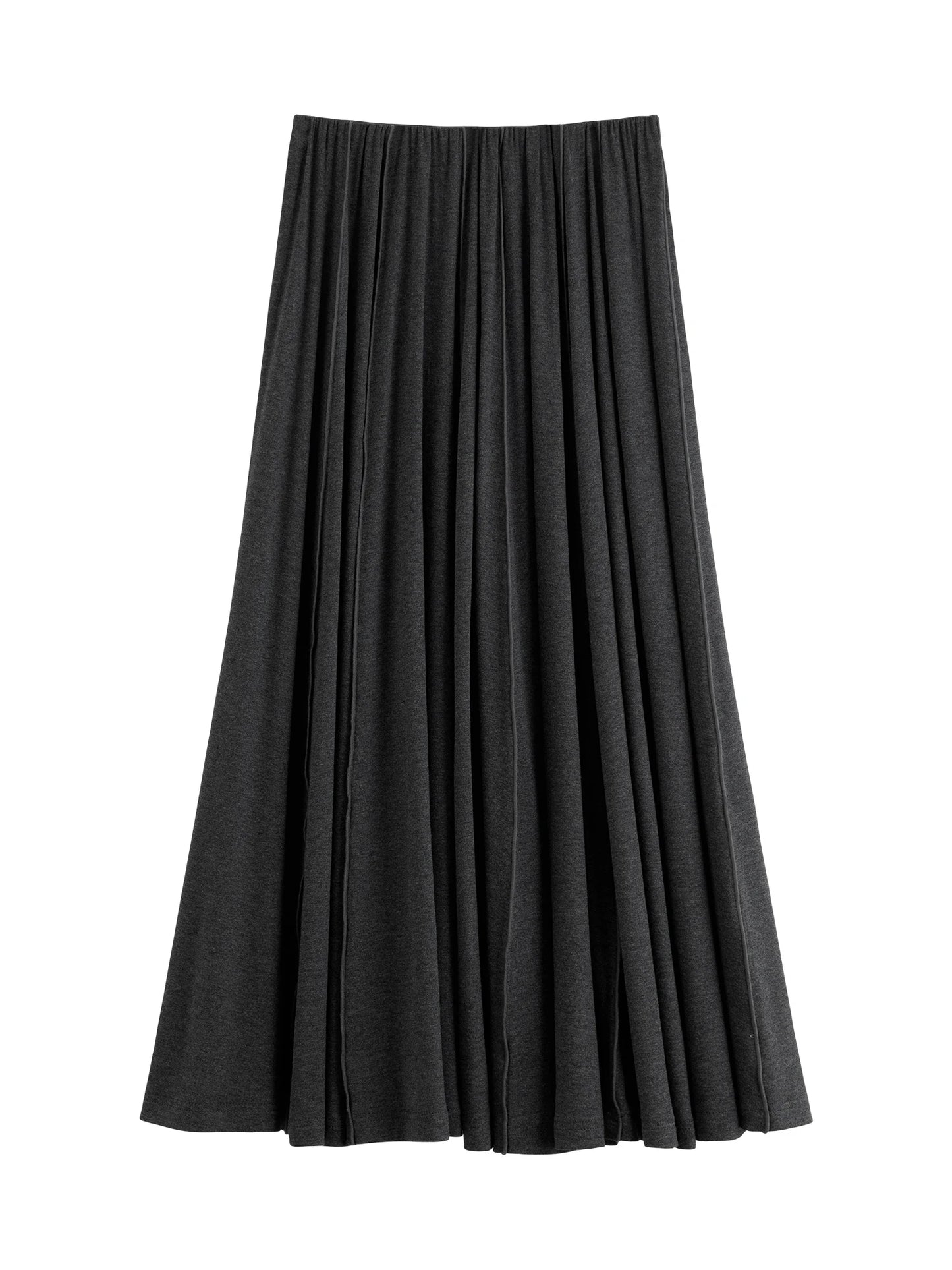 Charcoal Pleated Knit Midi Skirt