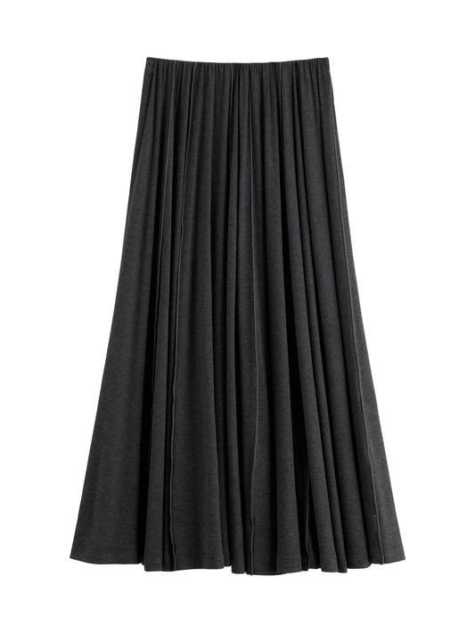 Charcoal Pleated Knit Midi Skirt