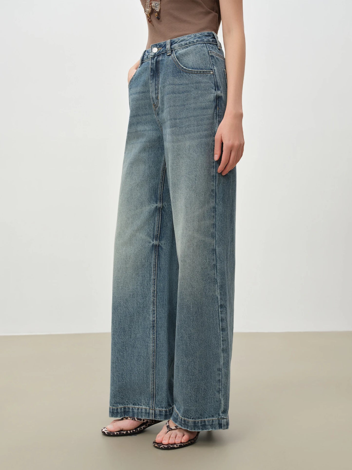 Dark Wash Belted Wide Jeans