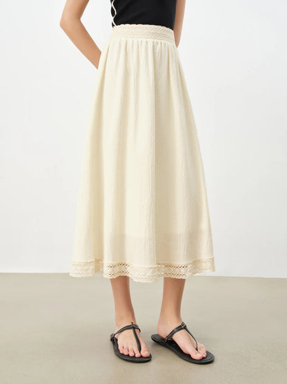 Cream Lace Cutout Skirt Set