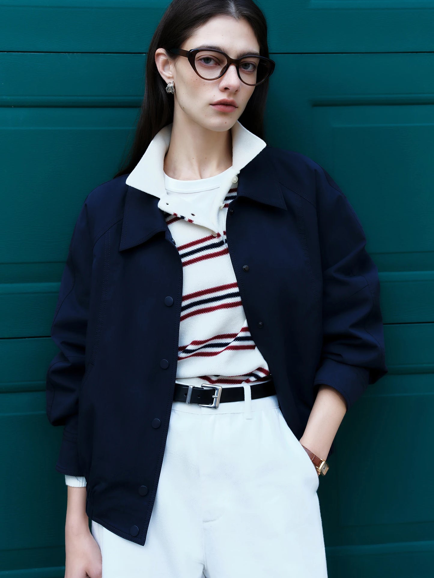 Navy Button Front Short Jacket