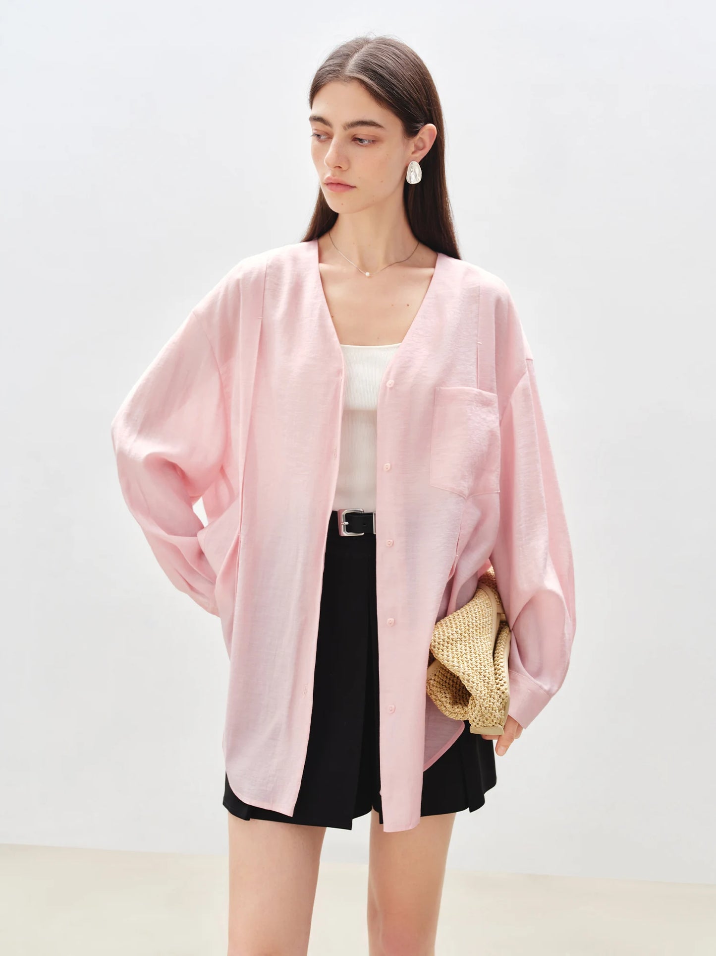 Ivory Linen V-Neck Blouse