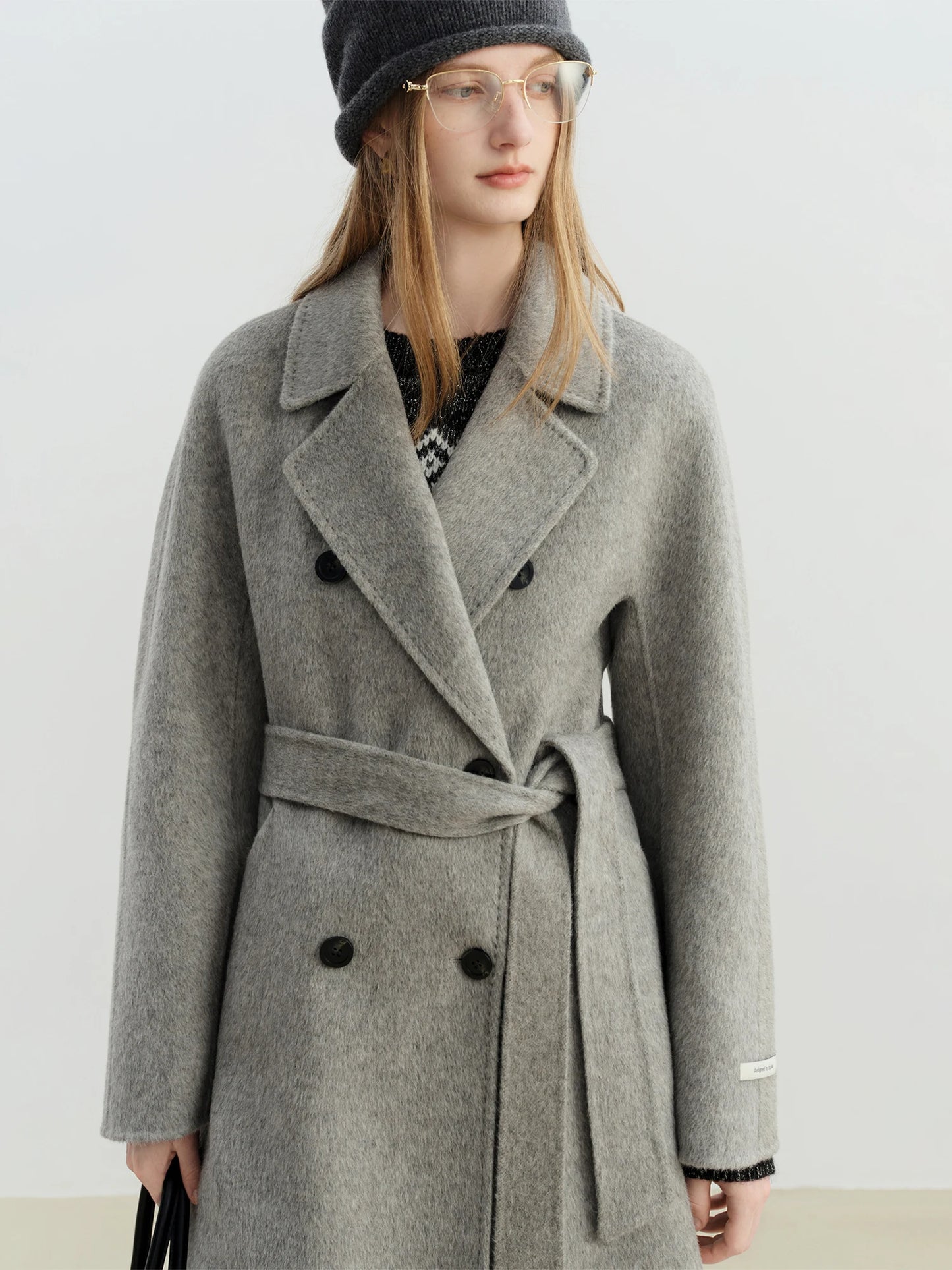 Ivory Belted Lapel Wool Coat
