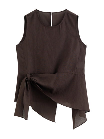 Mauve Tie Waist Sleeveless Blouse