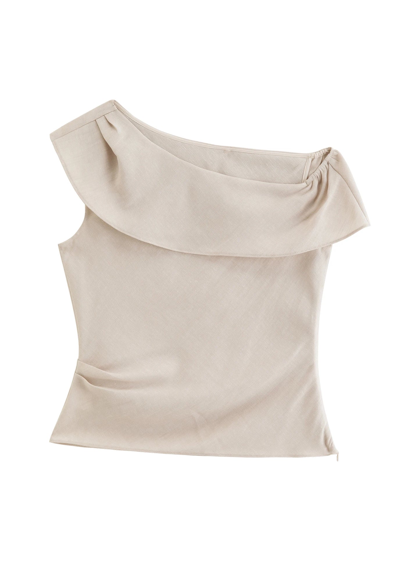 Pale Blue Asymmetric Ruffle Blouse