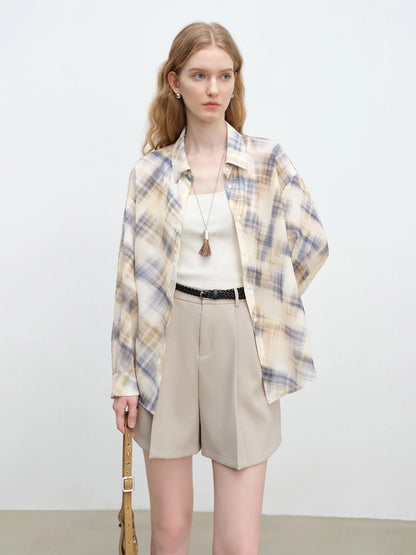Beige Plaid Long Sleeve Shirt