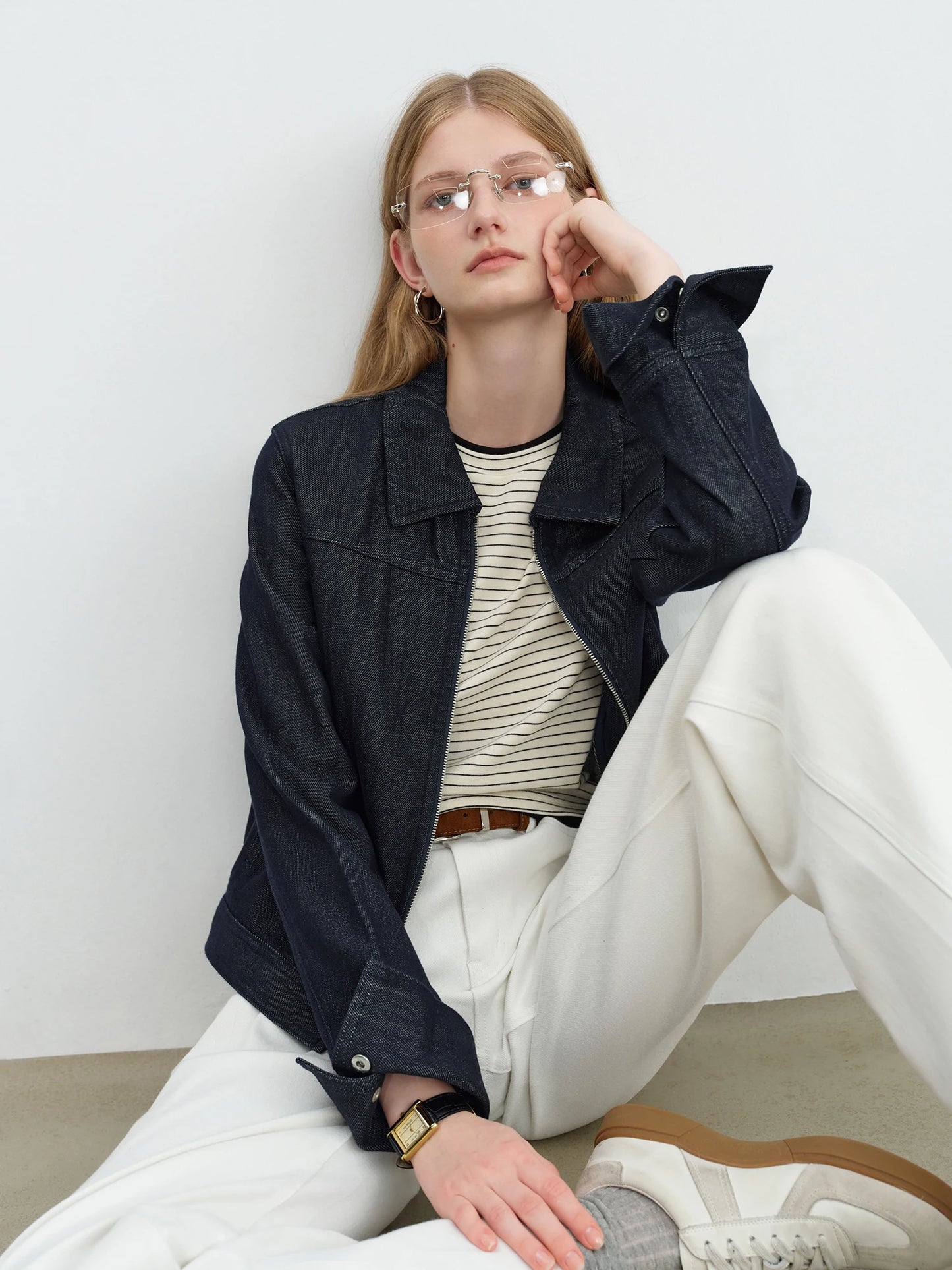 White Zip Front Denim Jacket