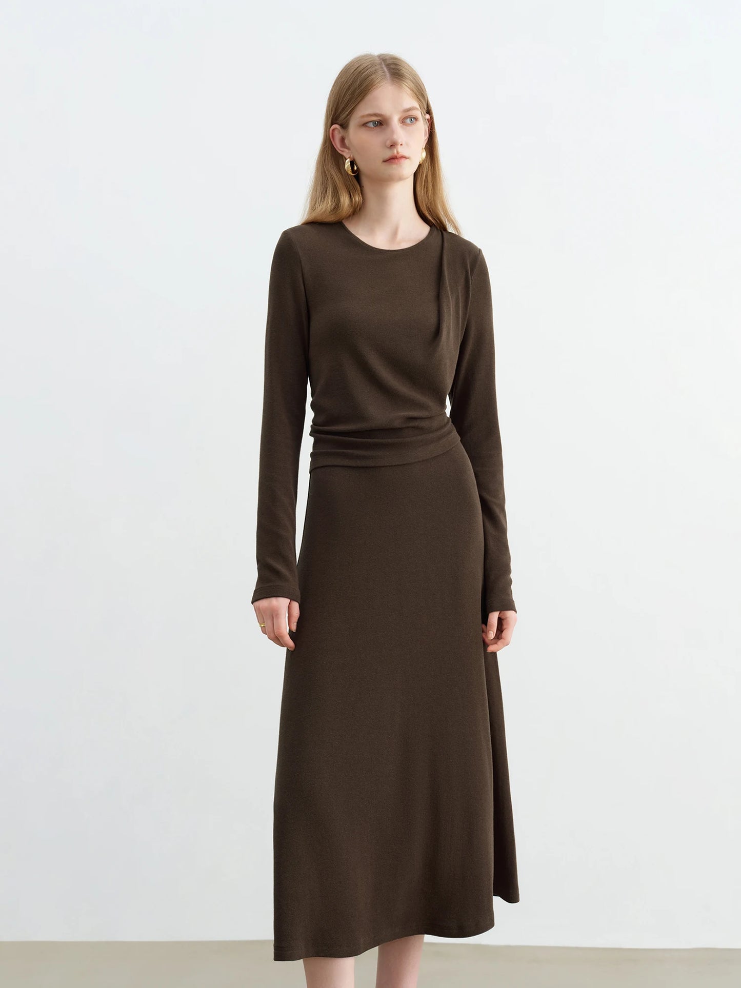 Brown Layered Long Sleeve Dress
