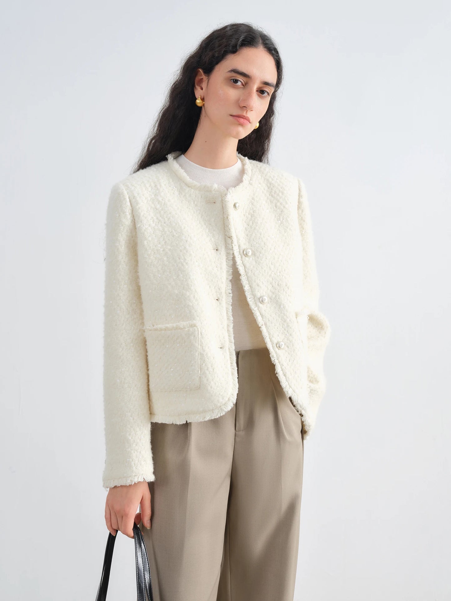 Ivory Sequin Tweed Jacket