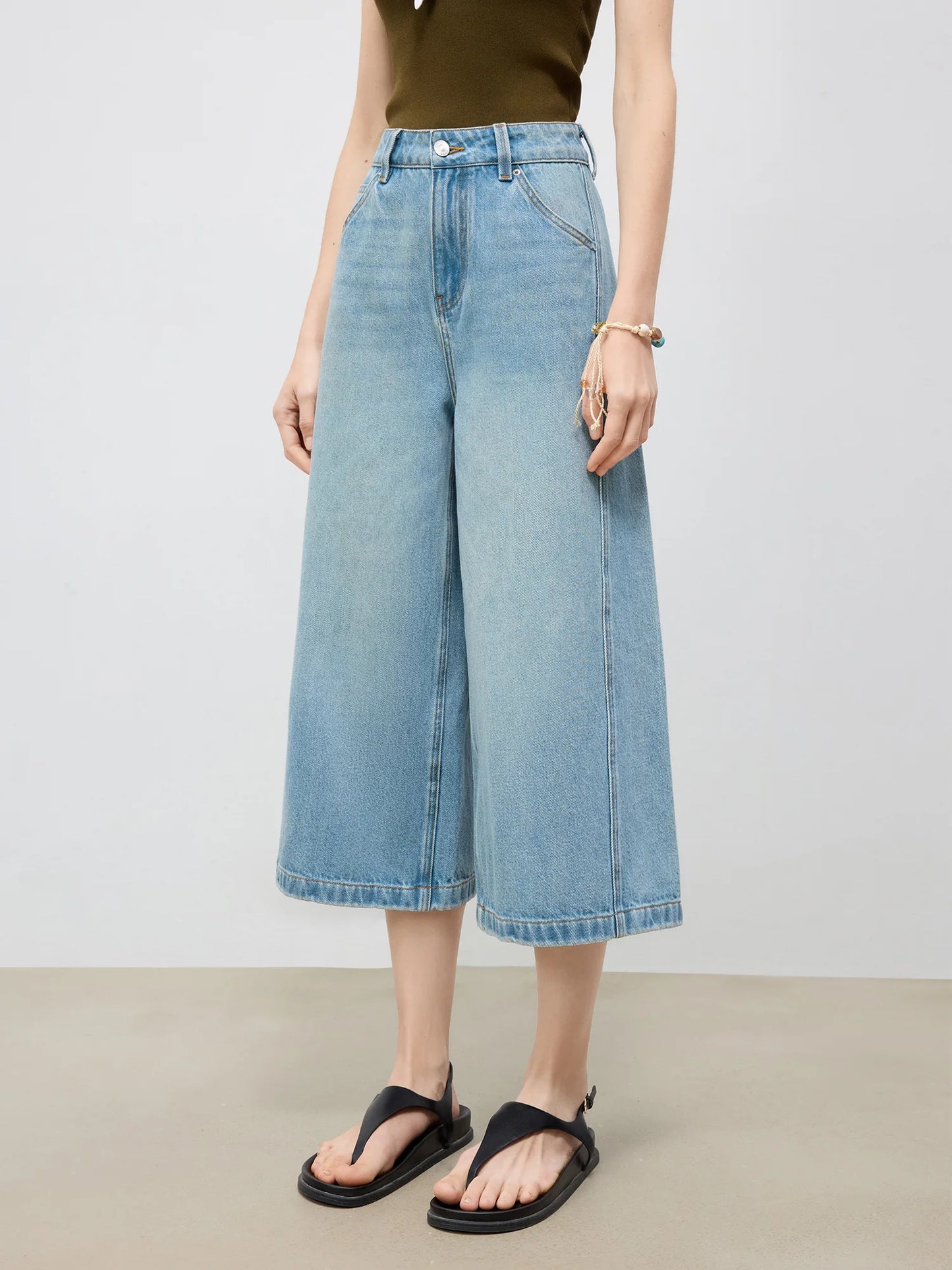White Mid Calf Straight Jeans