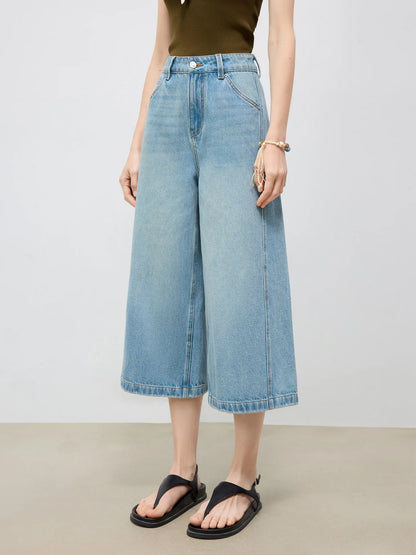 White Mid Calf Straight Jeans