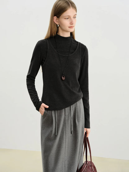 Black Layered Mock Neck Knit Top