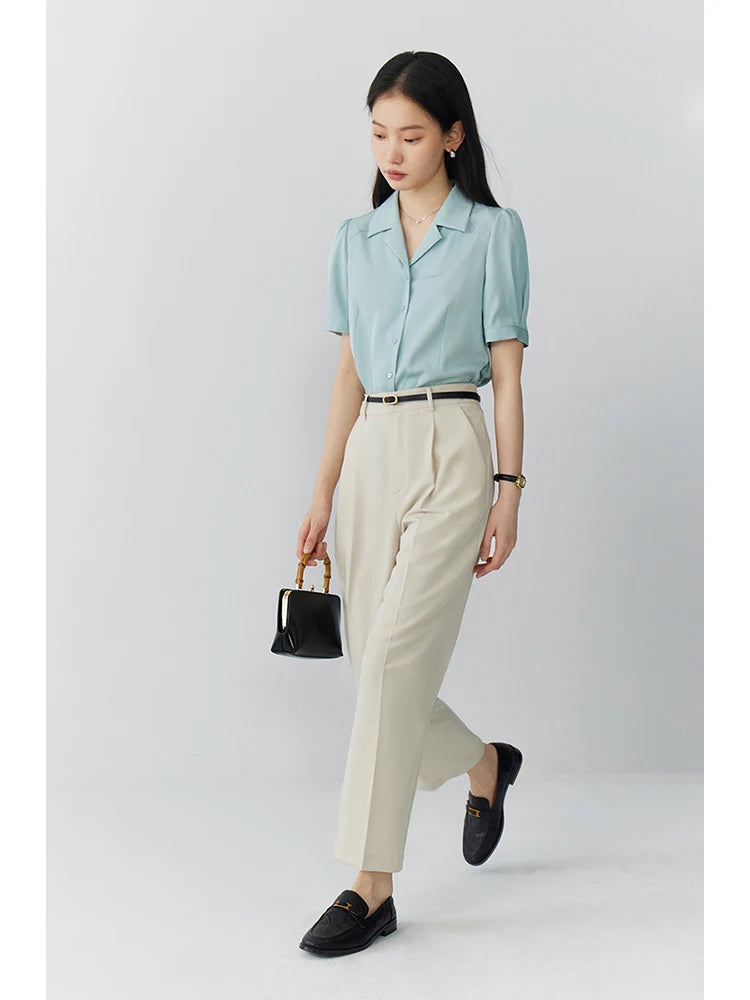 Beige Tapered Ankle Trousers