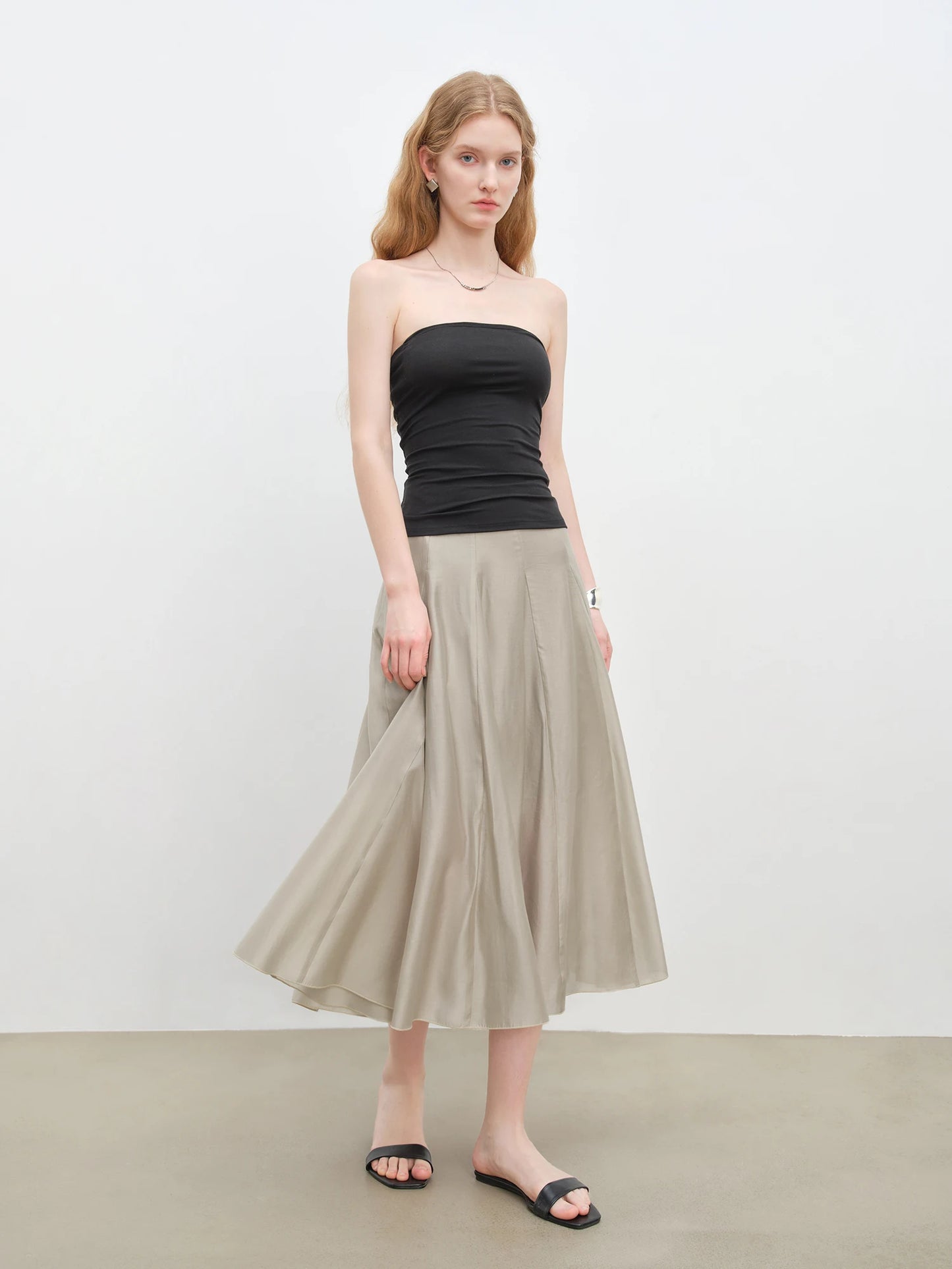 Stone Paneled A-Line Midi Skirt