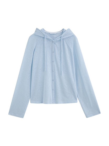 Pale Yellow Hooded Knit Cardigan