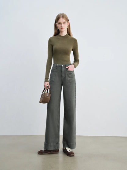 Olive Patch Pocket Wide Jeans
