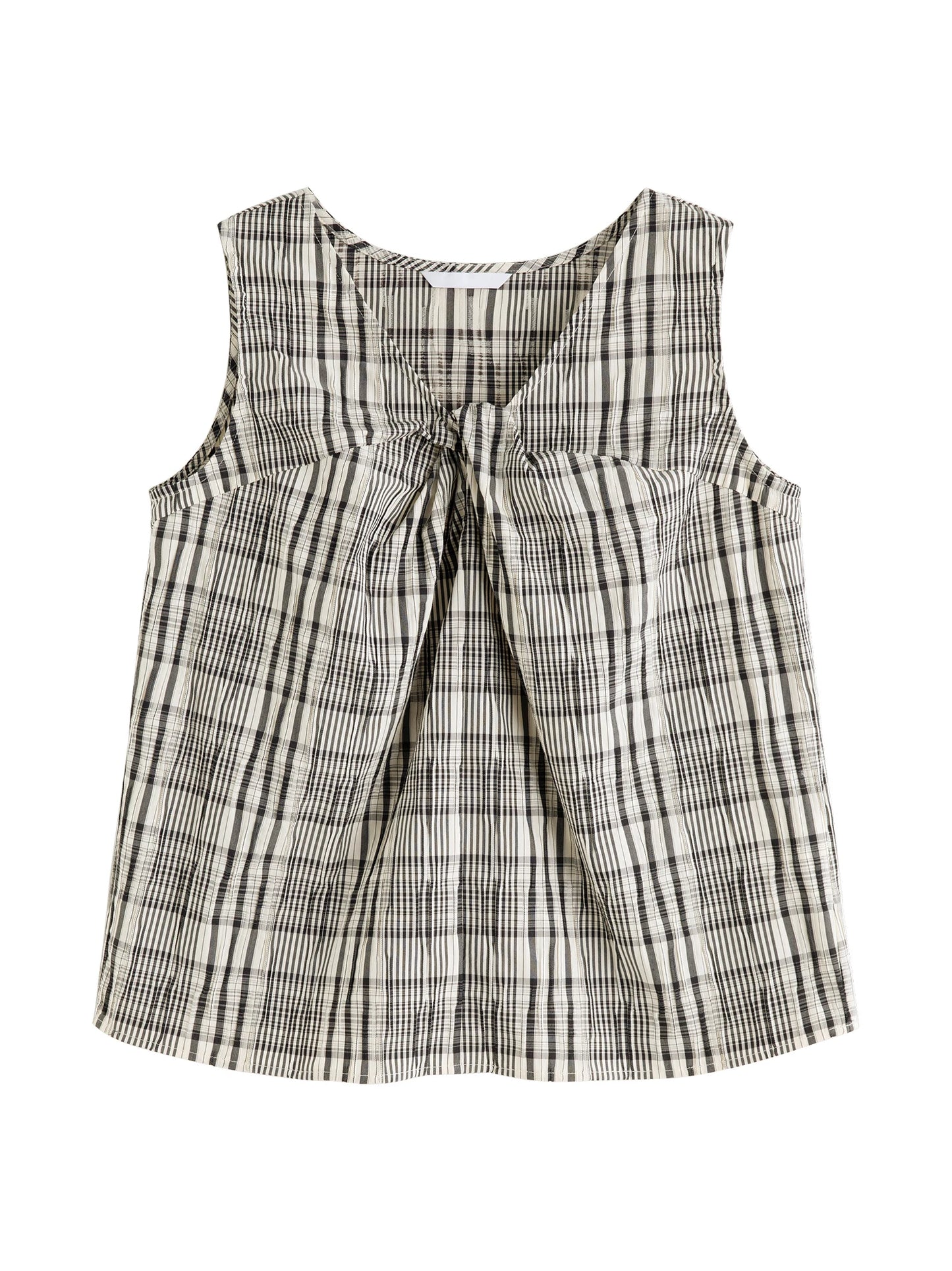 Plaid Sleeveless V-Neck Blouse