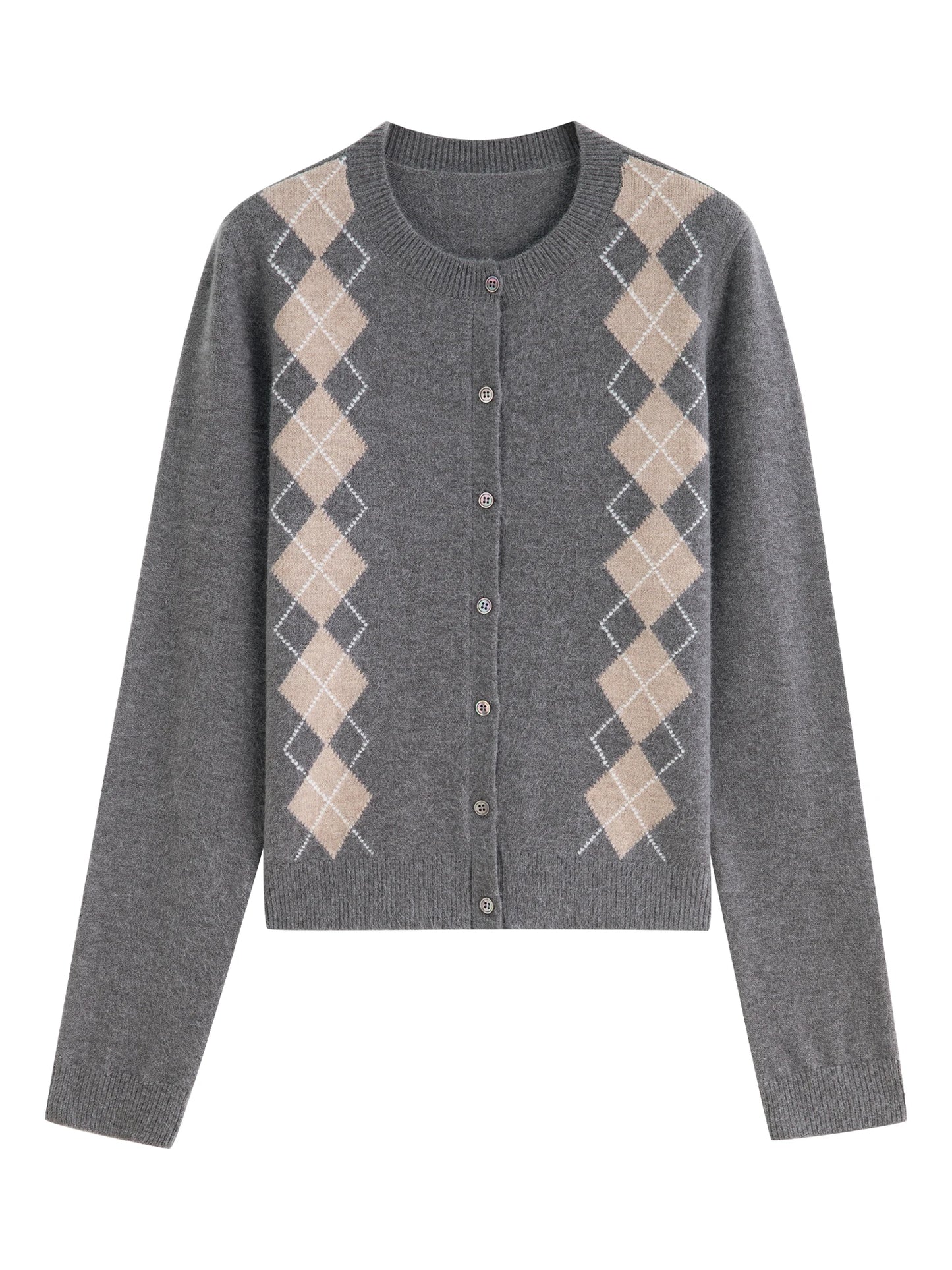 Grey Argyle Button Knit Cardigan