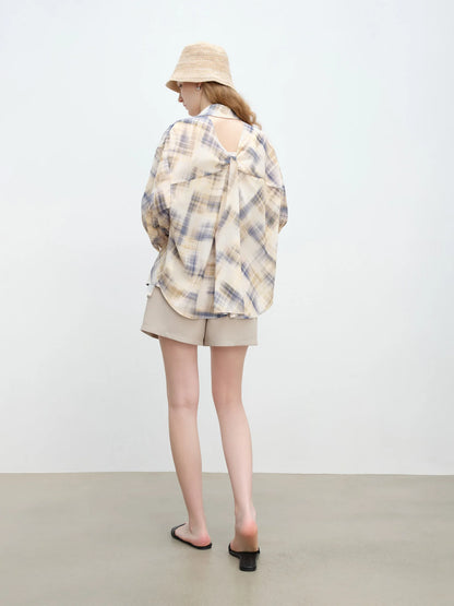 Beige Plaid Long Sleeve Shirt