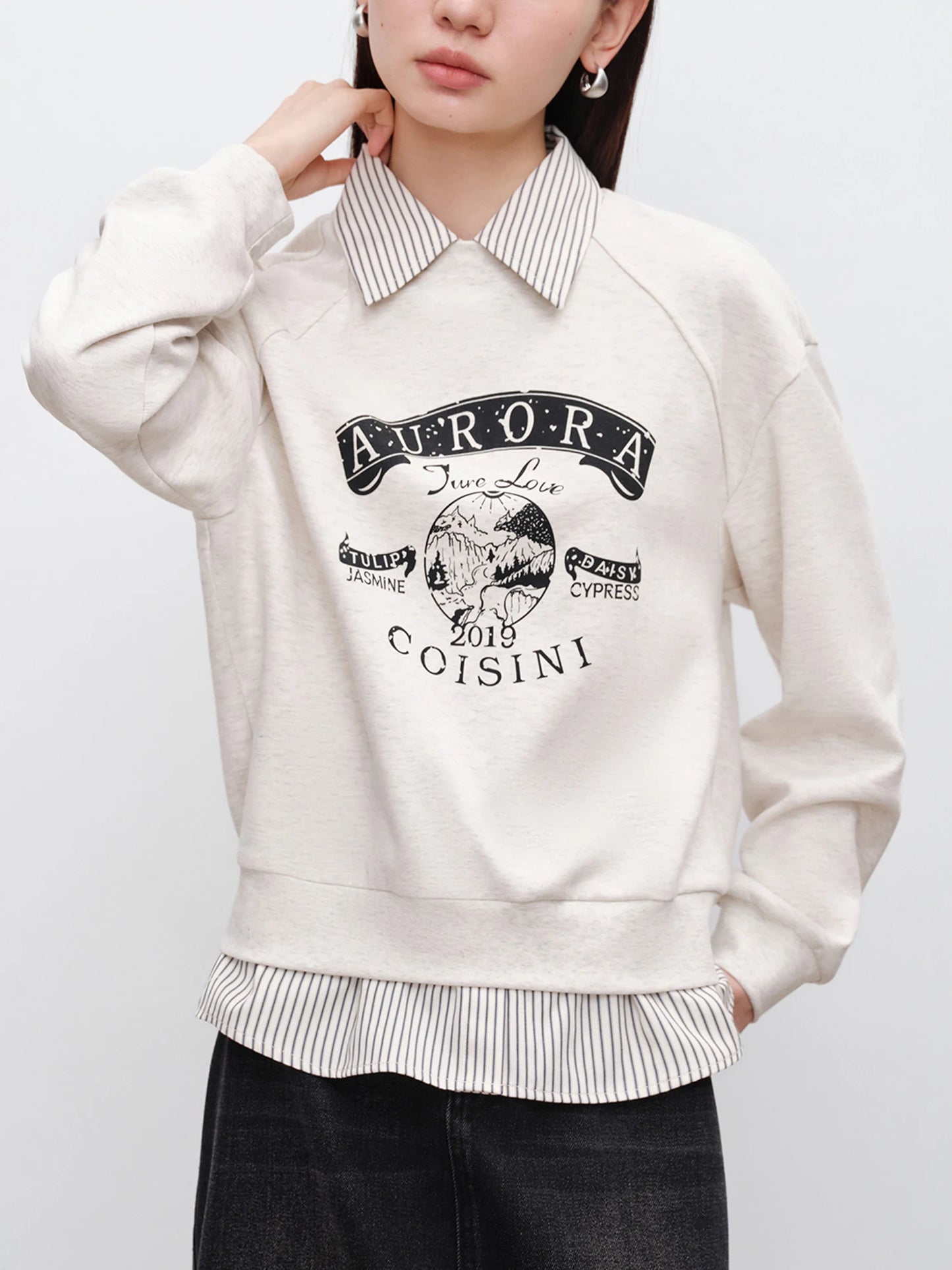 Ivory Graphic Layered Sweatshirt