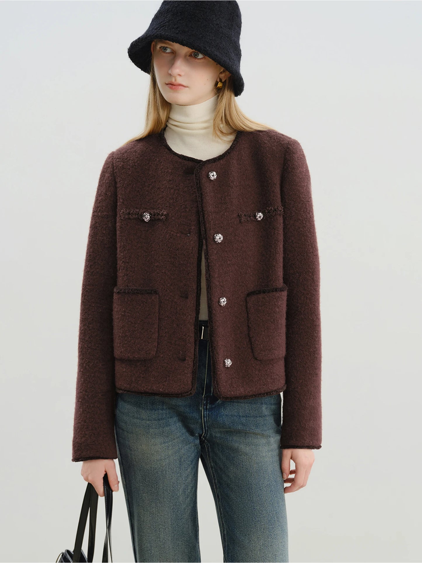 Brown Textured Button Jacket